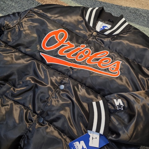 Vintage Baltimore Orioles Starter Jacket Black Men's L Orange MLB Script Logo